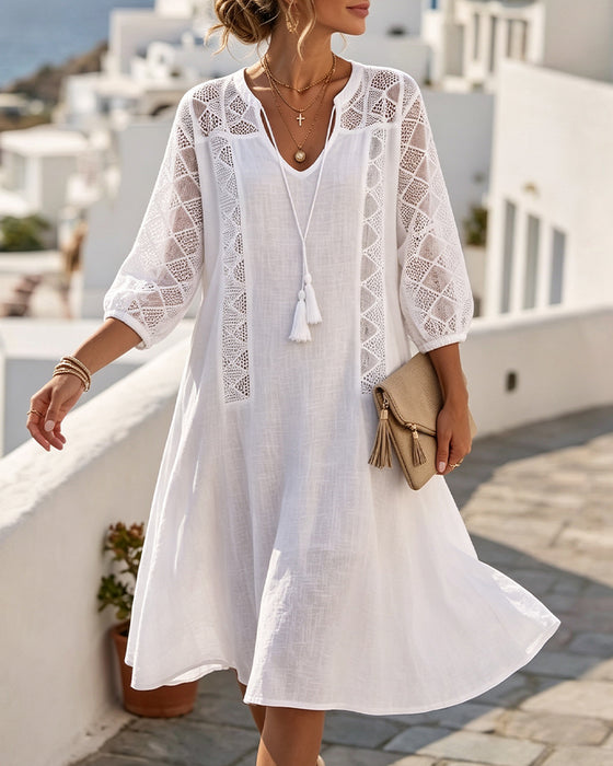 Kleid Laternenärmel Ausgeschnitten Binden Resort