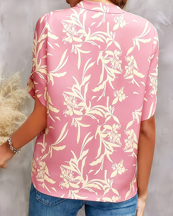 Bluse V-Ausschnitt Bedruckt Kurzarm