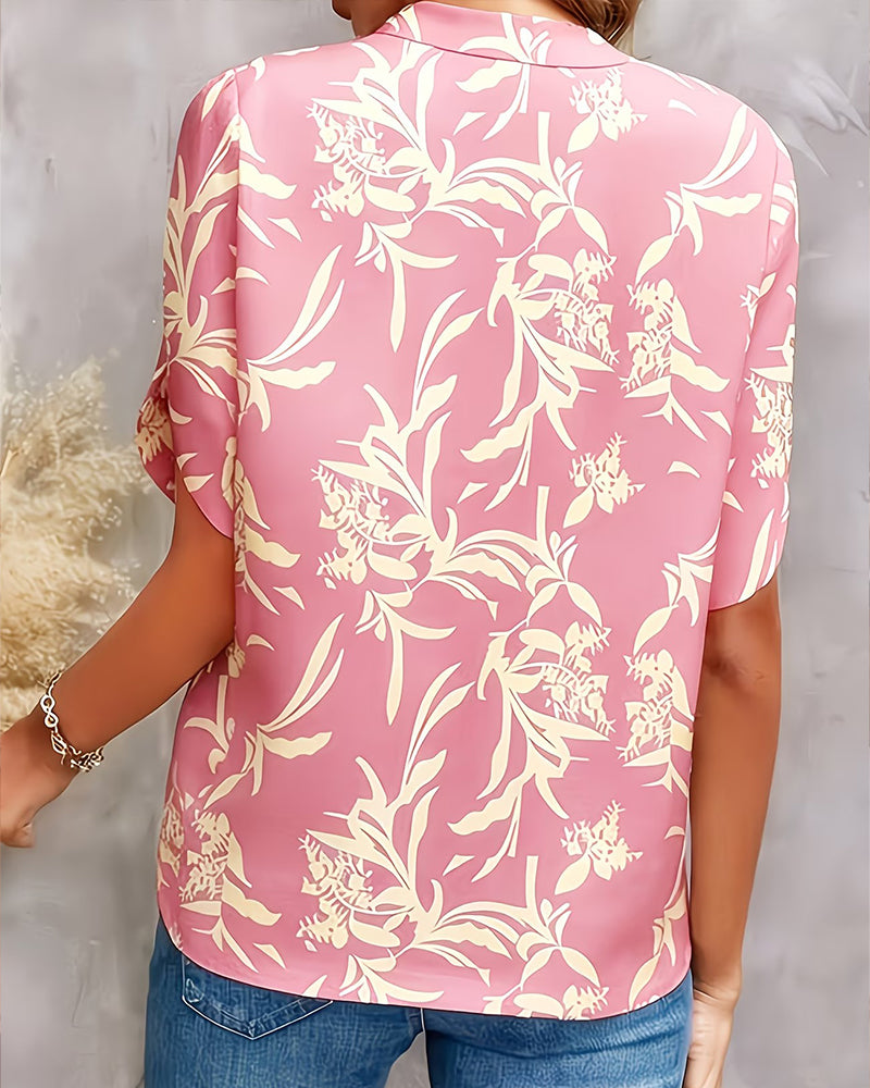 Bluse V-Ausschnitt Bedruckt Kurzarm