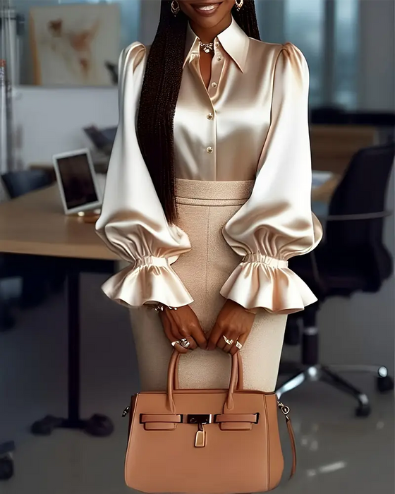 Bluse elegante Satin mit Trompetenärmeln