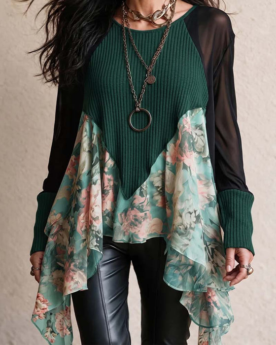 Bluse Patchwork Blumen Unregelmäßig