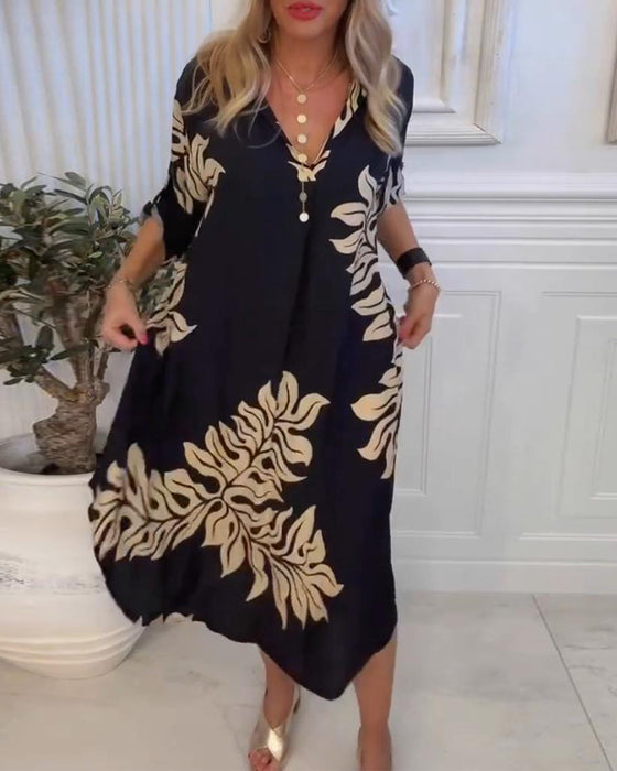Kleid V-Ausschnitt Gedruckt