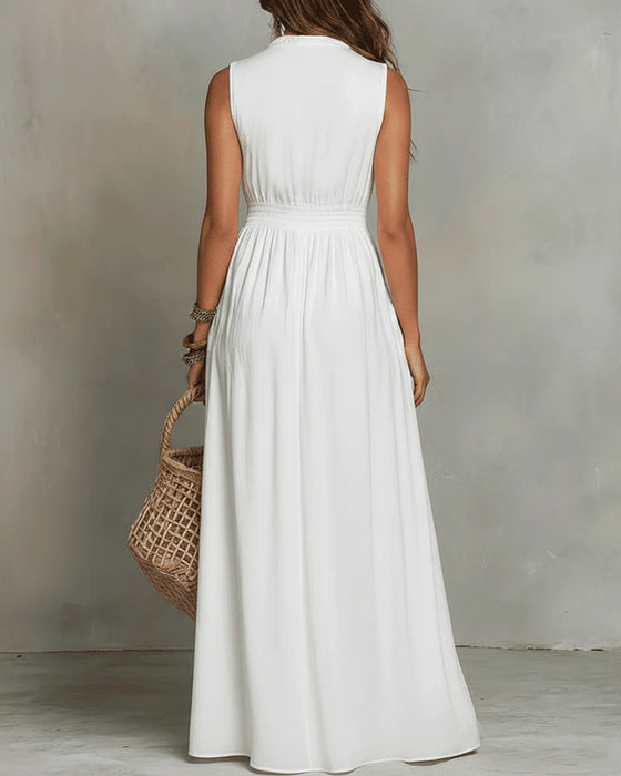 Kleid Revers Ärmellos Reißverschluss Lang