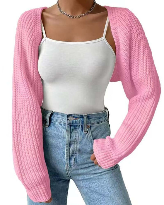 Cardigan Einfarbig Langarm Kurz