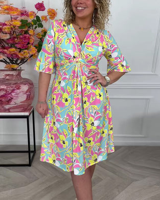 Kleid Farbblock Blumig Drehung Urlaub