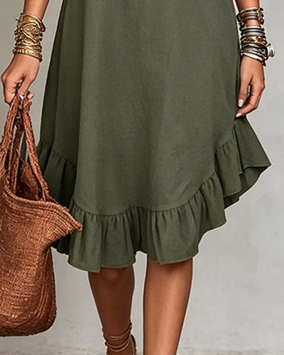 Kleid Lässig V-Ausschnitt Rüsche Midi