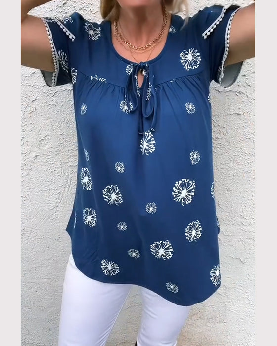 bluse blütenblattärmel druck tie-dye