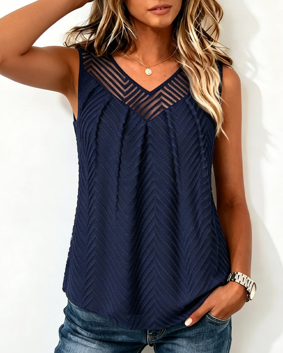 Top V-Ausschnitt Durchsichtiges Mesh