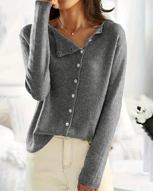 Pullover Knopf Unregelmäßig Einfarbig