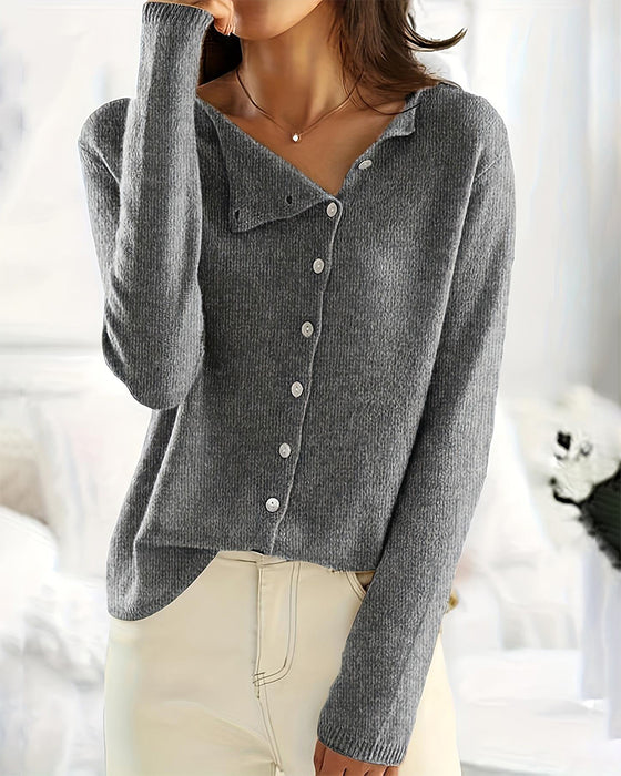 Pullover Knopf Unregelmäßig Einfarbig
