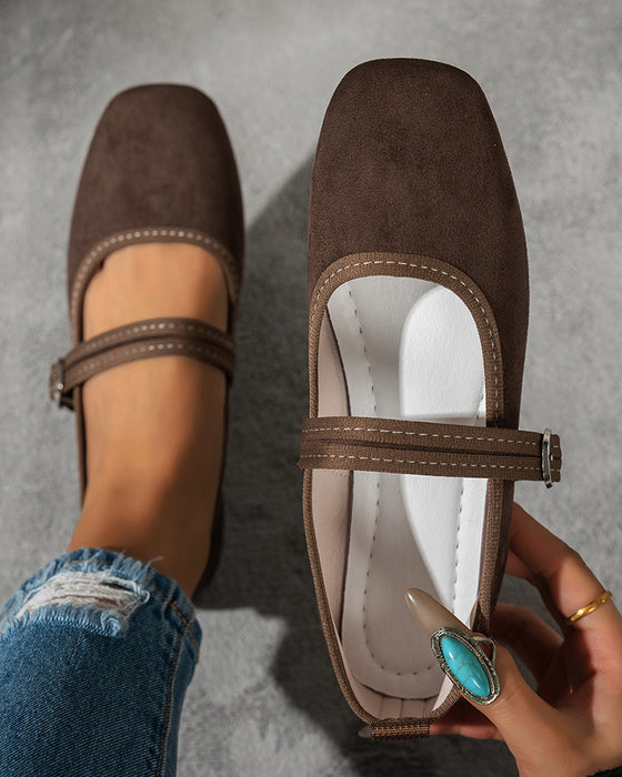 Damen Vintage Klassisch Elegant Quadratische Zehe Klassische Mary Jane Schuhe