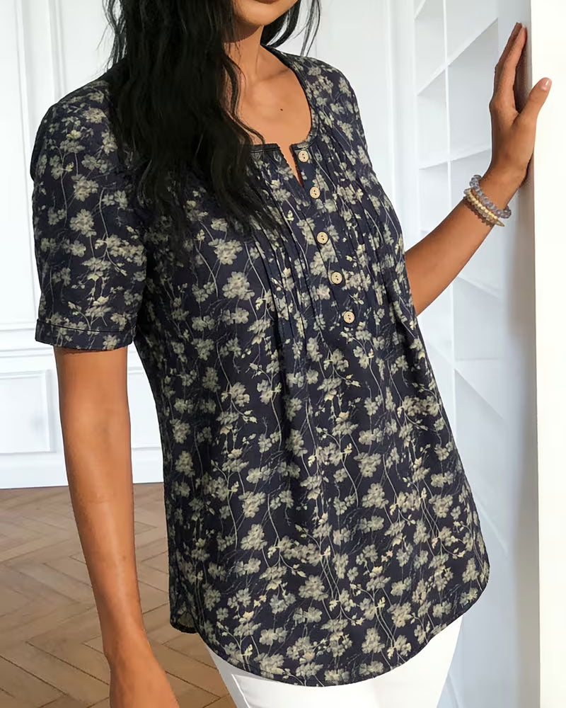 Bluse Vintage Gerafft Blumen