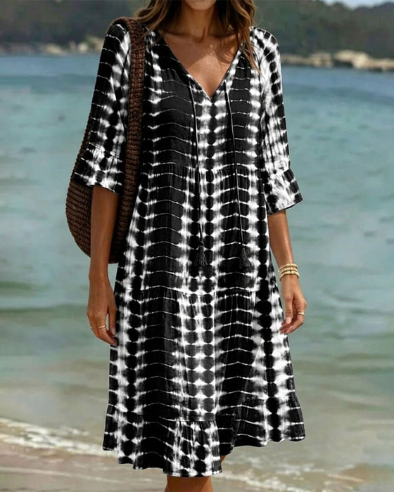 Kleid Mit V-Ausschnitt, Farbverlaufsdruck, Urlaub