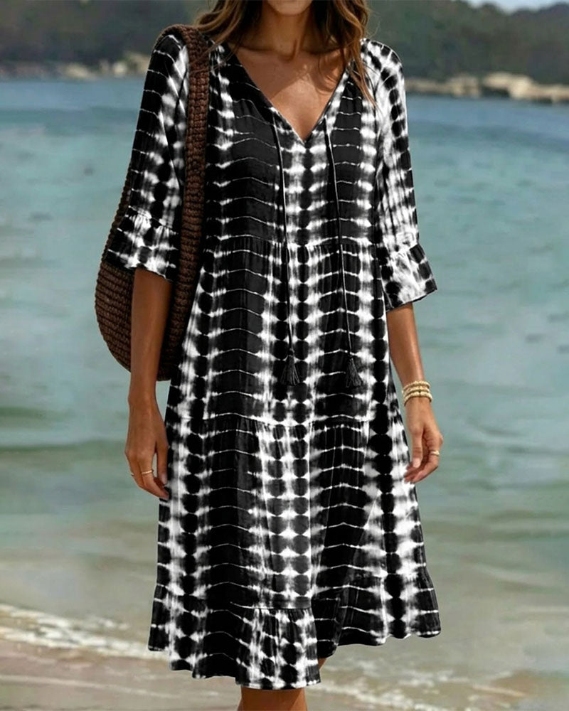 Kleid Mit V-Ausschnitt, Farbverlaufsdruck, Urlaub