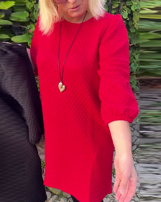 Lässiges Kleid in Volltonfarbe mit Rundhalsausschnitt