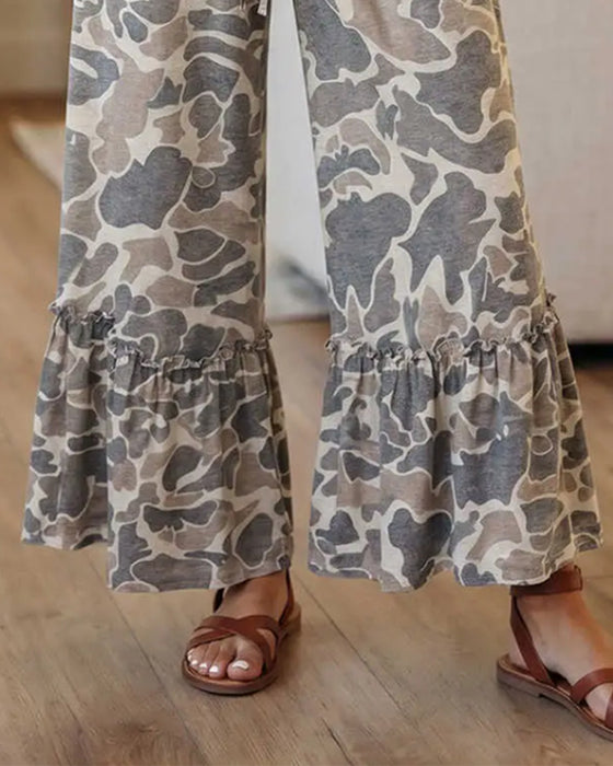 Hose Elastische Taille Tarnung Rüsche Capri