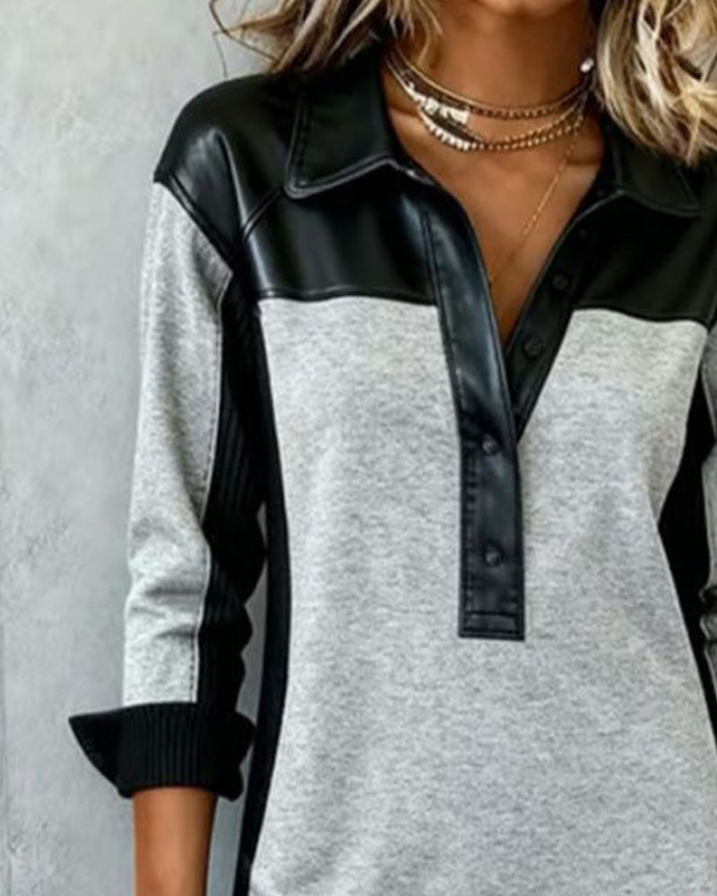 Kleid Hemdkragen Farbblock Lässig