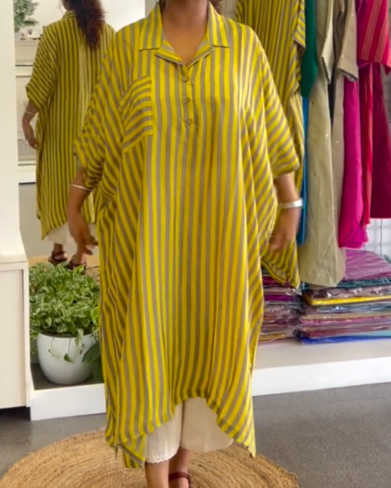 Kleid Revers Locker Gestreift Hemd