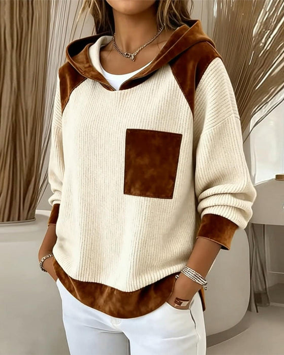 Sweatshirt Farbblock Casual Mit Kapuze