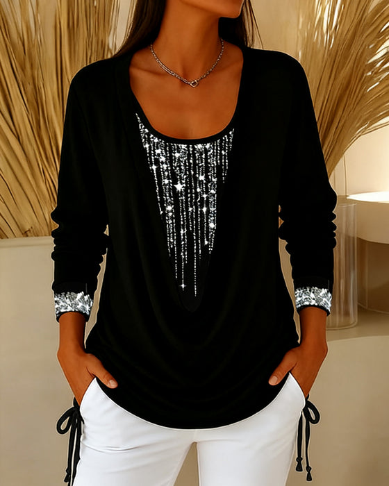 Top Dropkragen Feines Glitzern Falsch Zweiteilig