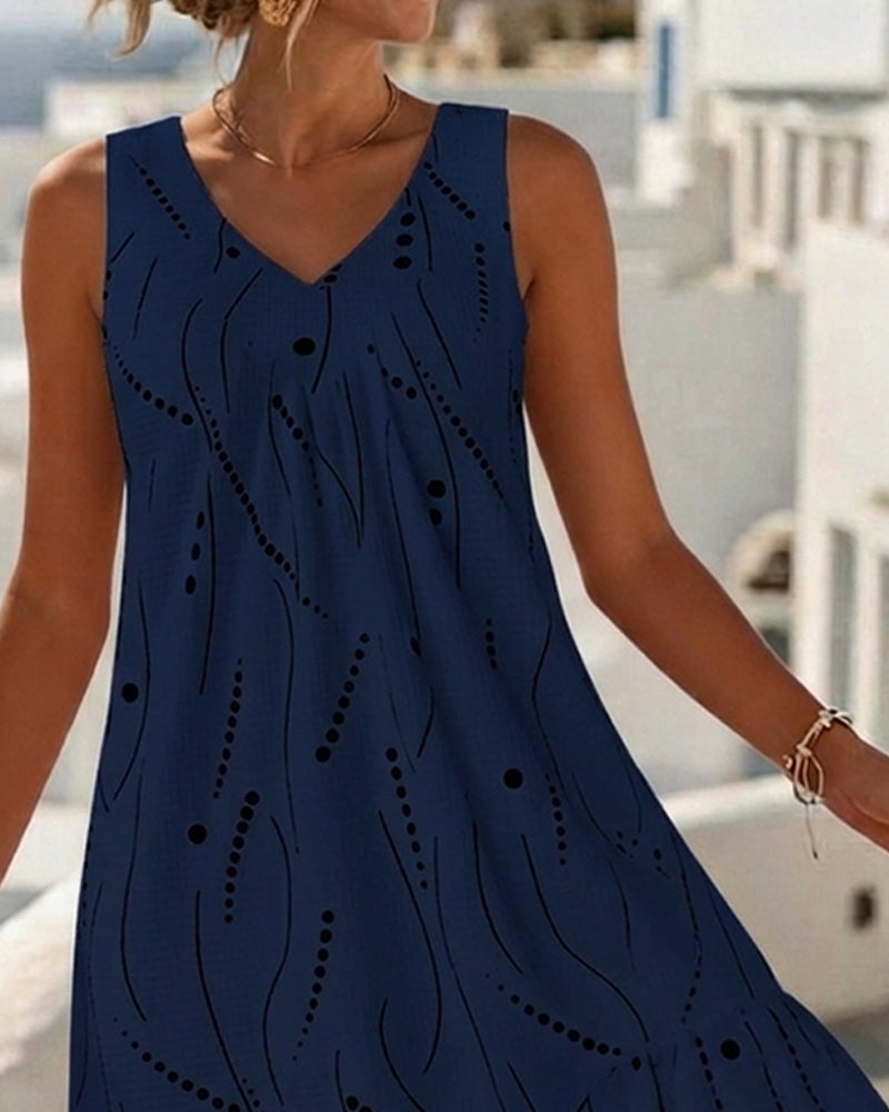 Kleid Ärmellos V Ausschnitt A-Linie Patchwork