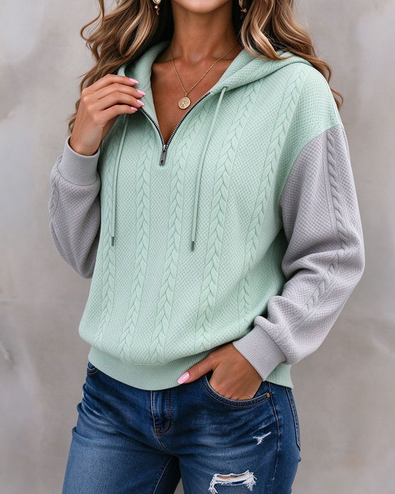 Sweatshirt Mit Kapuze Reißverschluss Kontrast
