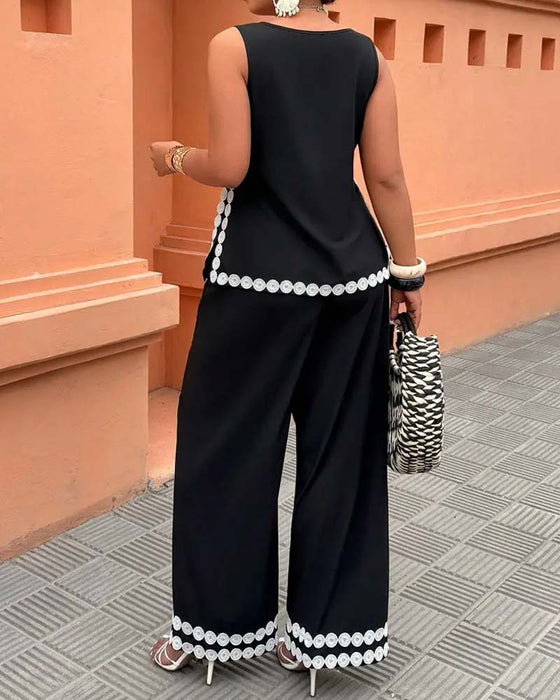Set Ärmellos Rundhals Oberteil Weites Bein Lange Hose