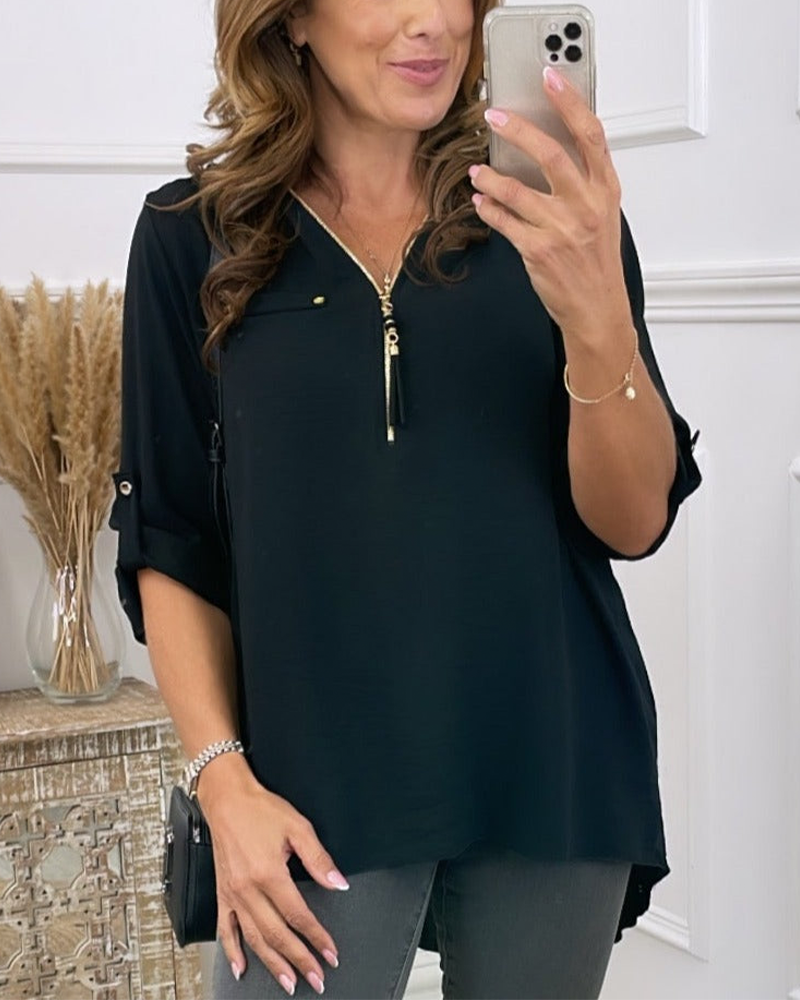 Hemd Mit Reißverschluss Weite Passform Unifarben