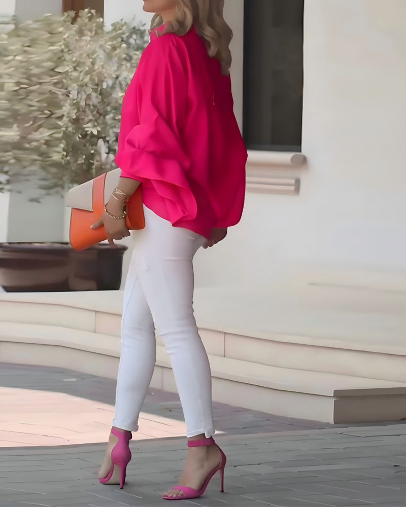 Hemd Puffärmel Elegant Mit Kragen