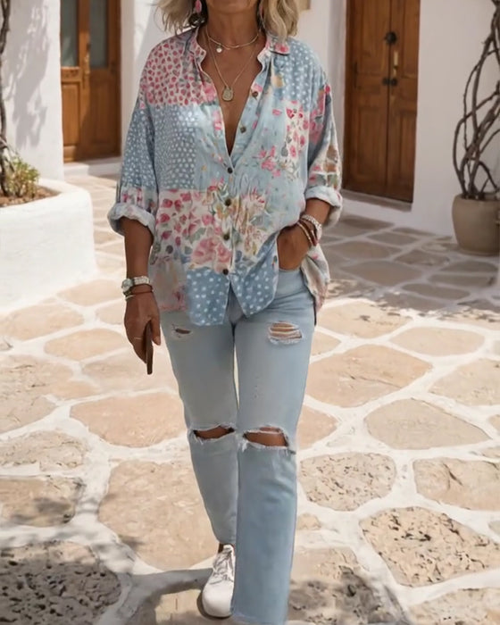 Hemd mit kleinem Blumenmuster und Stehkragen