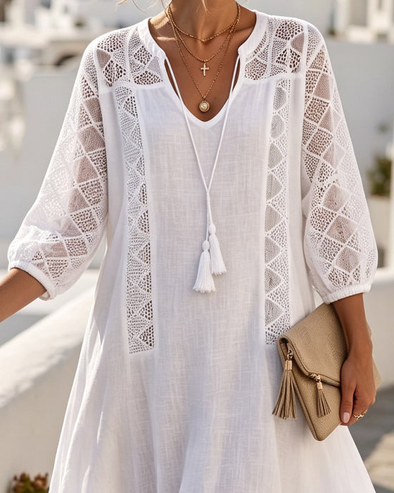 Kleid Laternenärmel Ausgeschnitten Binden Resort