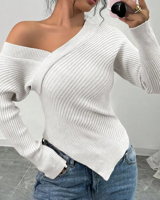 Pullover Ein-Schulter Einfarbig