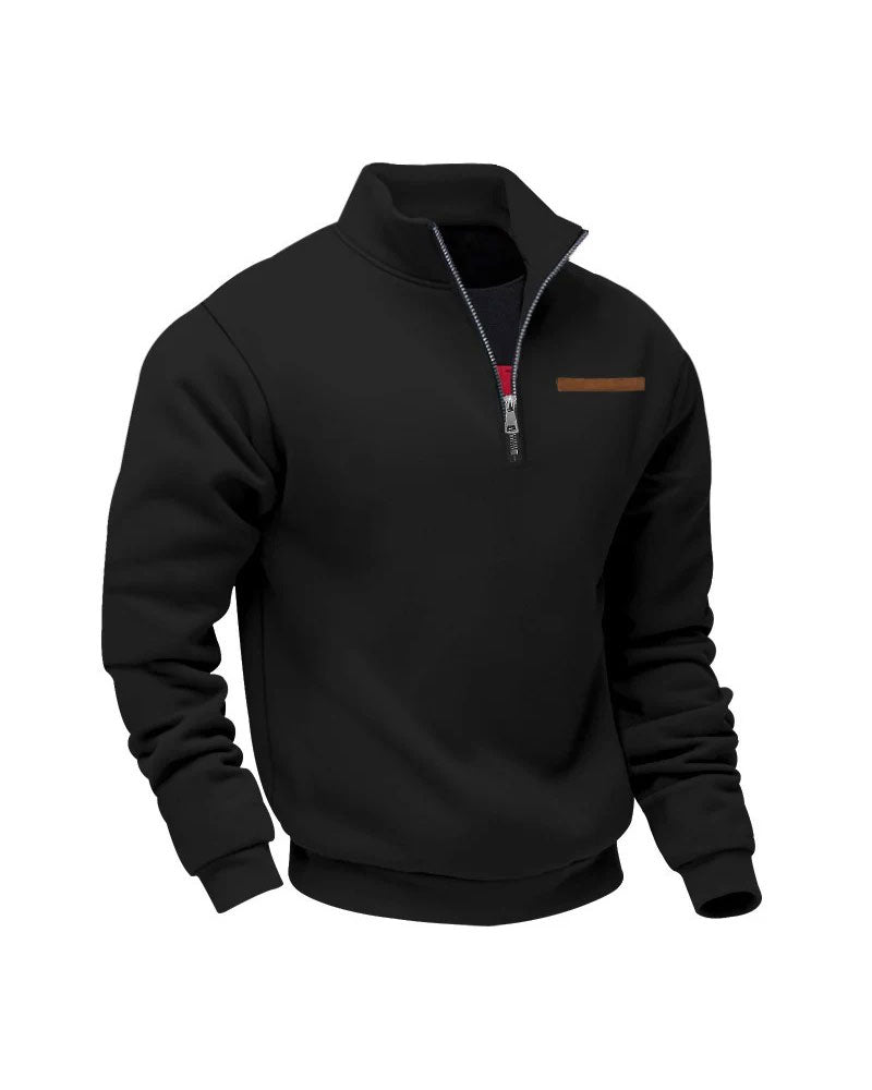 Sweatshirt Unifarbe Stehkragen Reißverschluss