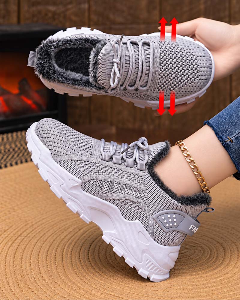 Sneaker Dicke Sohle Fleece Gefüttert Schnee