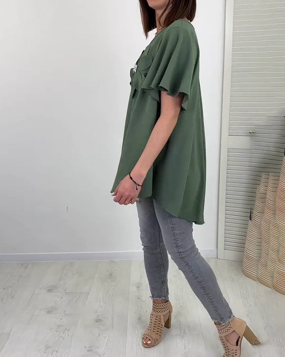 Bluse Weit V-Ausschnitt