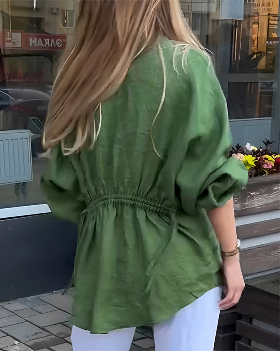 Bluse Elastische Taille Laternenärmel