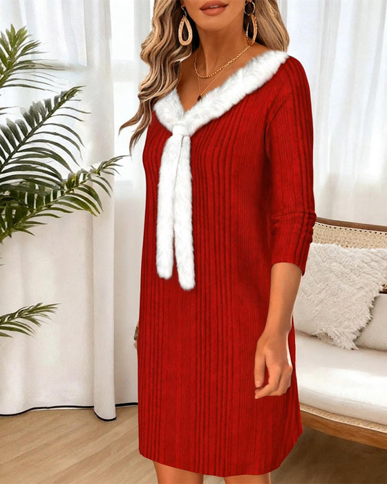 Kleid elegant kontrastierend V-Ausschnitt