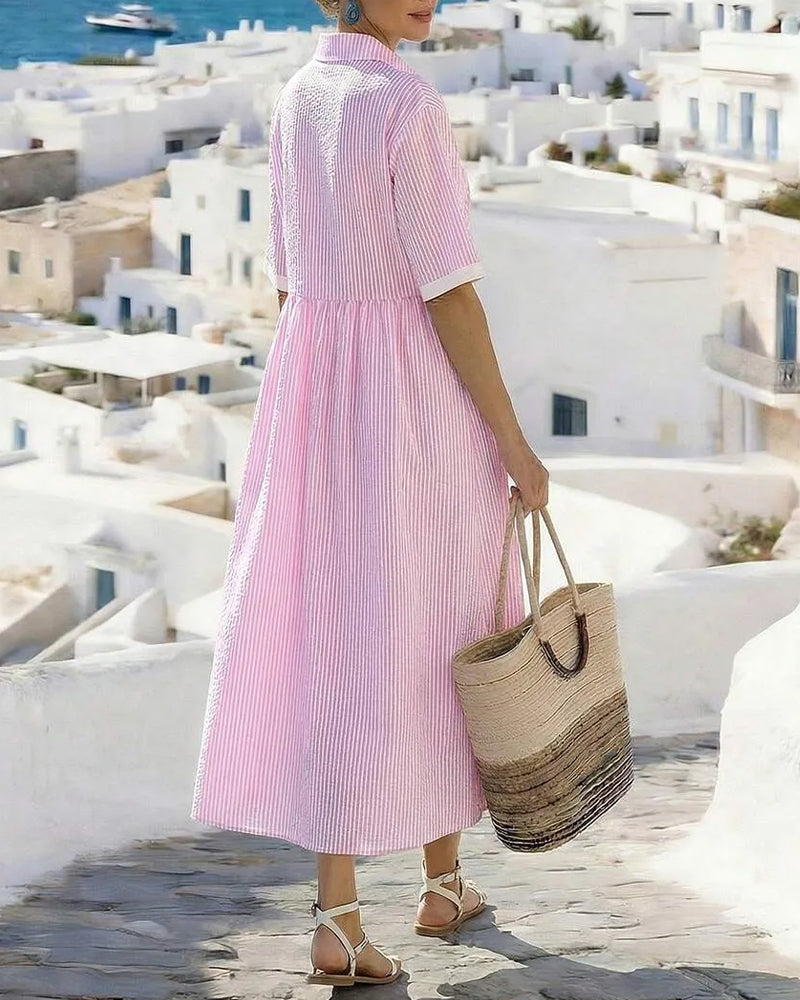 Kleid Gestreiftes Hemd Tasche Maxi