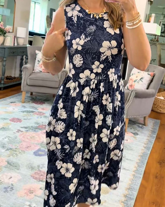 Kleid Gestreift Ärmellos Voll Rock