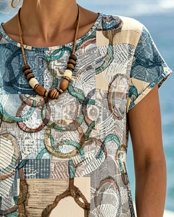 Kleid Rundhals Geometrisch Patchwork Print