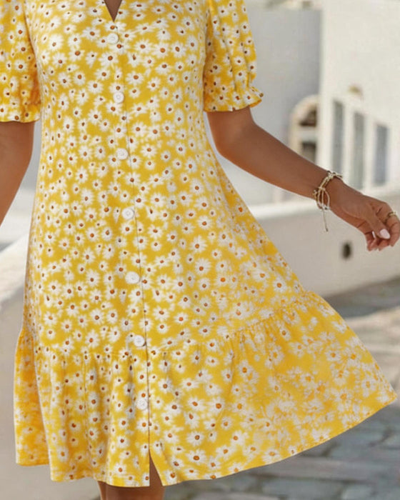 Kleider Daisy Print V-Ausschnitt