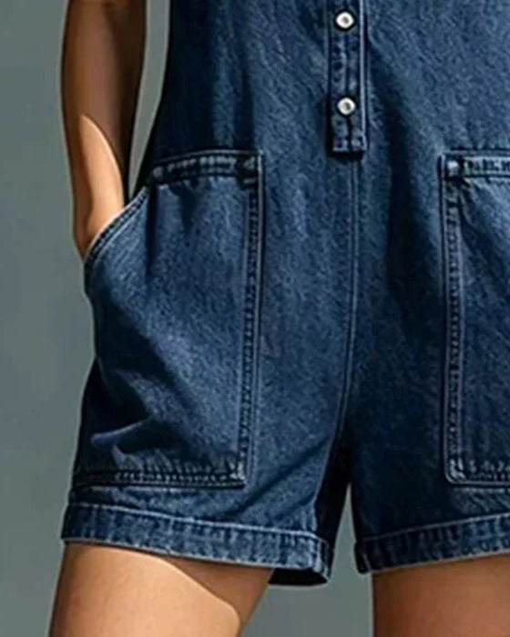 Overall Denim Ärmellos Kurz