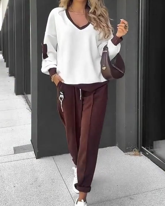 Color Block Sweatshirt Und Jogginghose Set