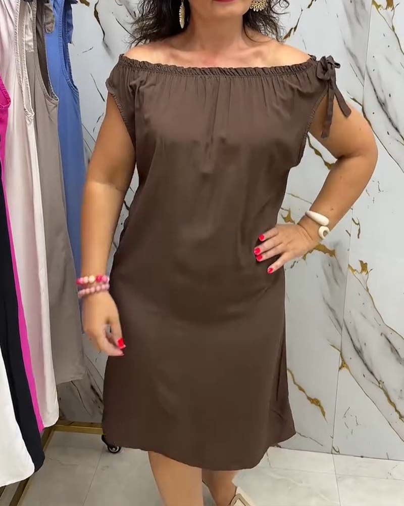 Kleid Off-Shoulder Krawatte Uni