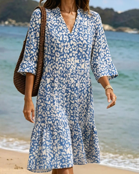 Kleid Rüsche V-Ausschnitt Leopard