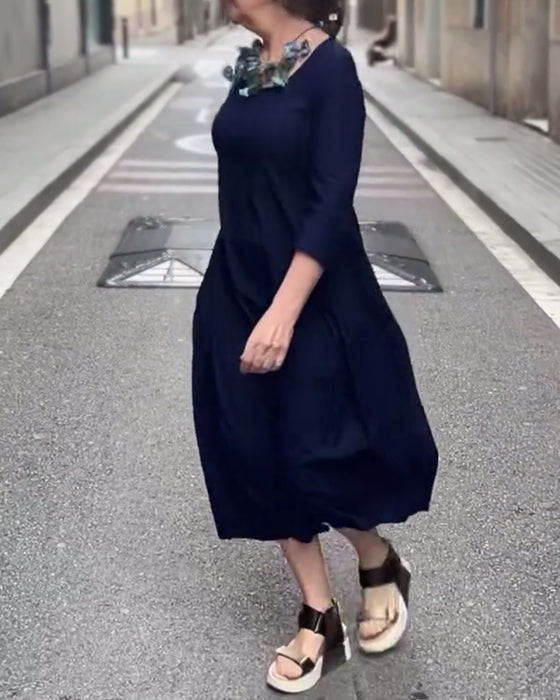 Kleid Runder Hals Uni A-Linie Stil