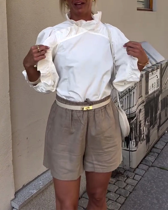 Bluse Elegant Rüschen Puffärmel