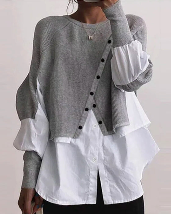 Lässiges Top mit Farbblock-Patchwork