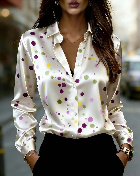 Bluse Tupfen Langarm Gerafft