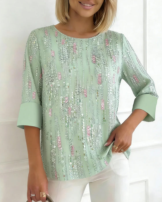 Bluse Lässig Rundhalsausschnitt Print Halbarm